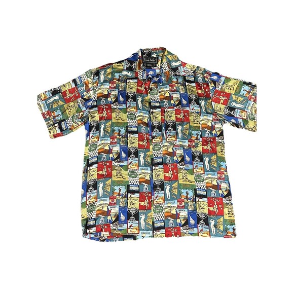 Vintage Nicole Miller Silk Button Shirt Gold AOP Short Sleeve Size Small - Picture 1 of 6